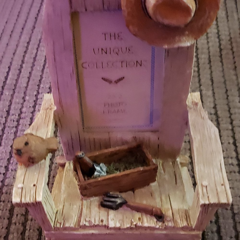 Back Yard Chair Bird, Hat, Flower Box Holds 2" X 2" Photo Brown/Multi